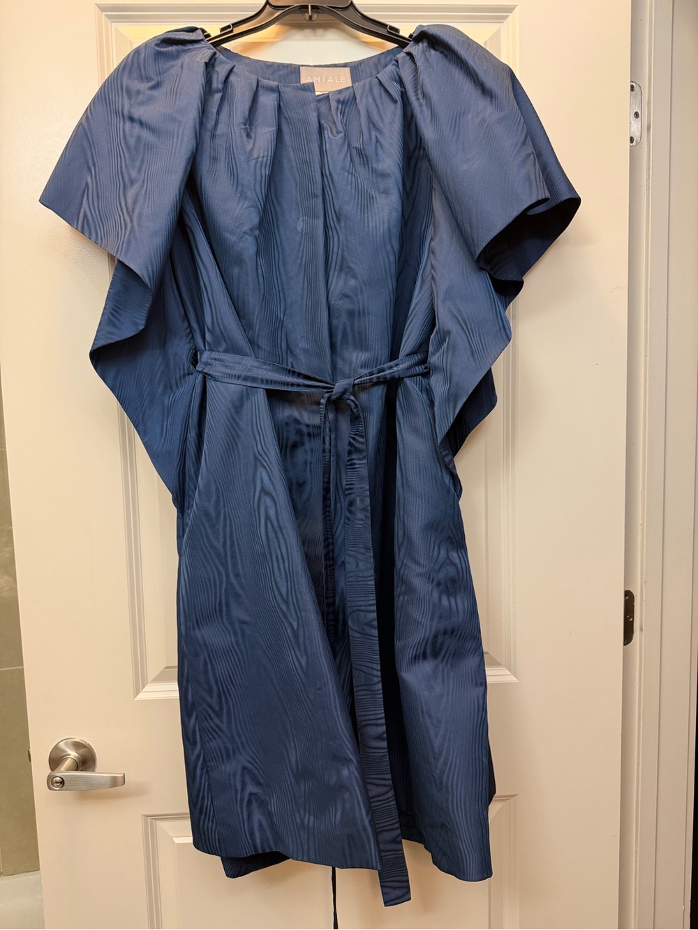 Amsale Slate Blue Taffeta Belted Girl's Dress